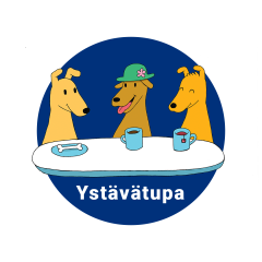 kolme koiraa pöydän ääressä kahvilla