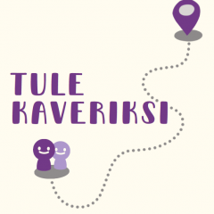 kaksi piirrosihmistä, jotka ovat matkalla polkua pitkin kartan osoittamaan paikkaan.